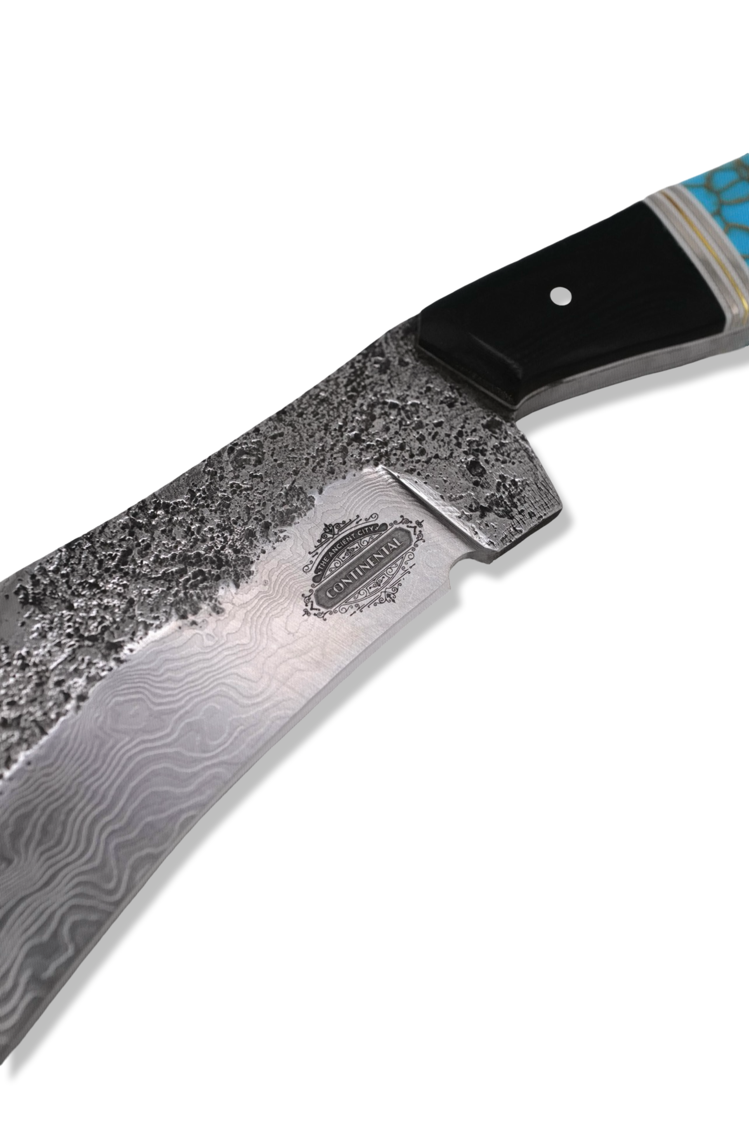 Forged Damascus Custom - Polished Damascus / Black G-10 / Brass Splits / Tru Stone Inlay