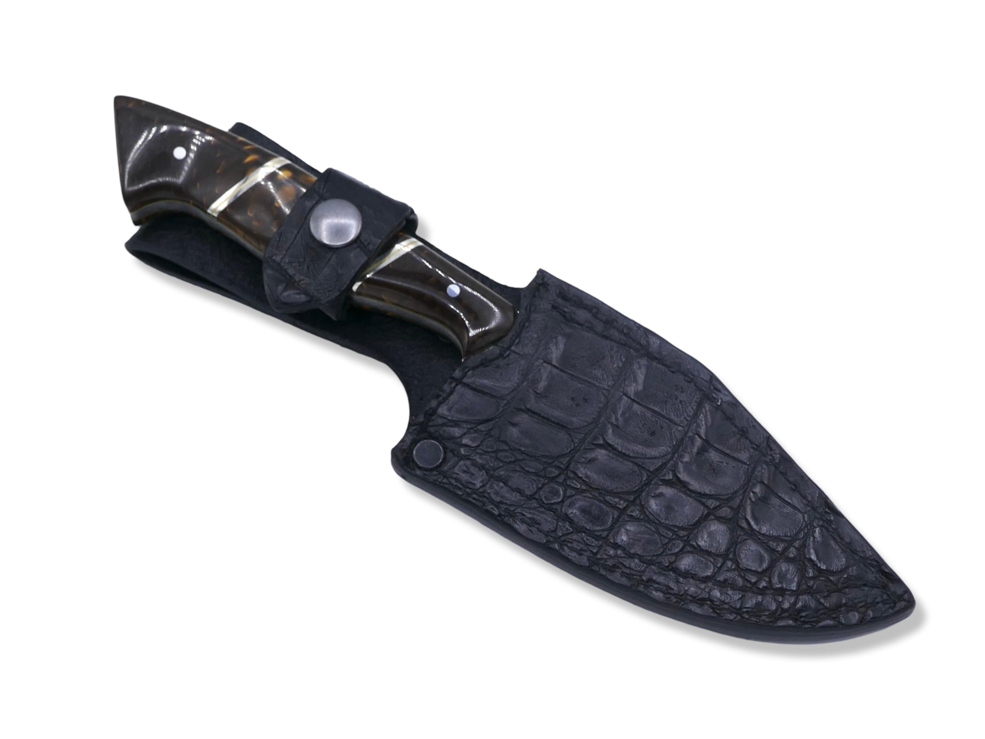 Reaper Custom - Polished Stainless Dragon Scale Pattern San Mai Damascus / Crocodile Sheath