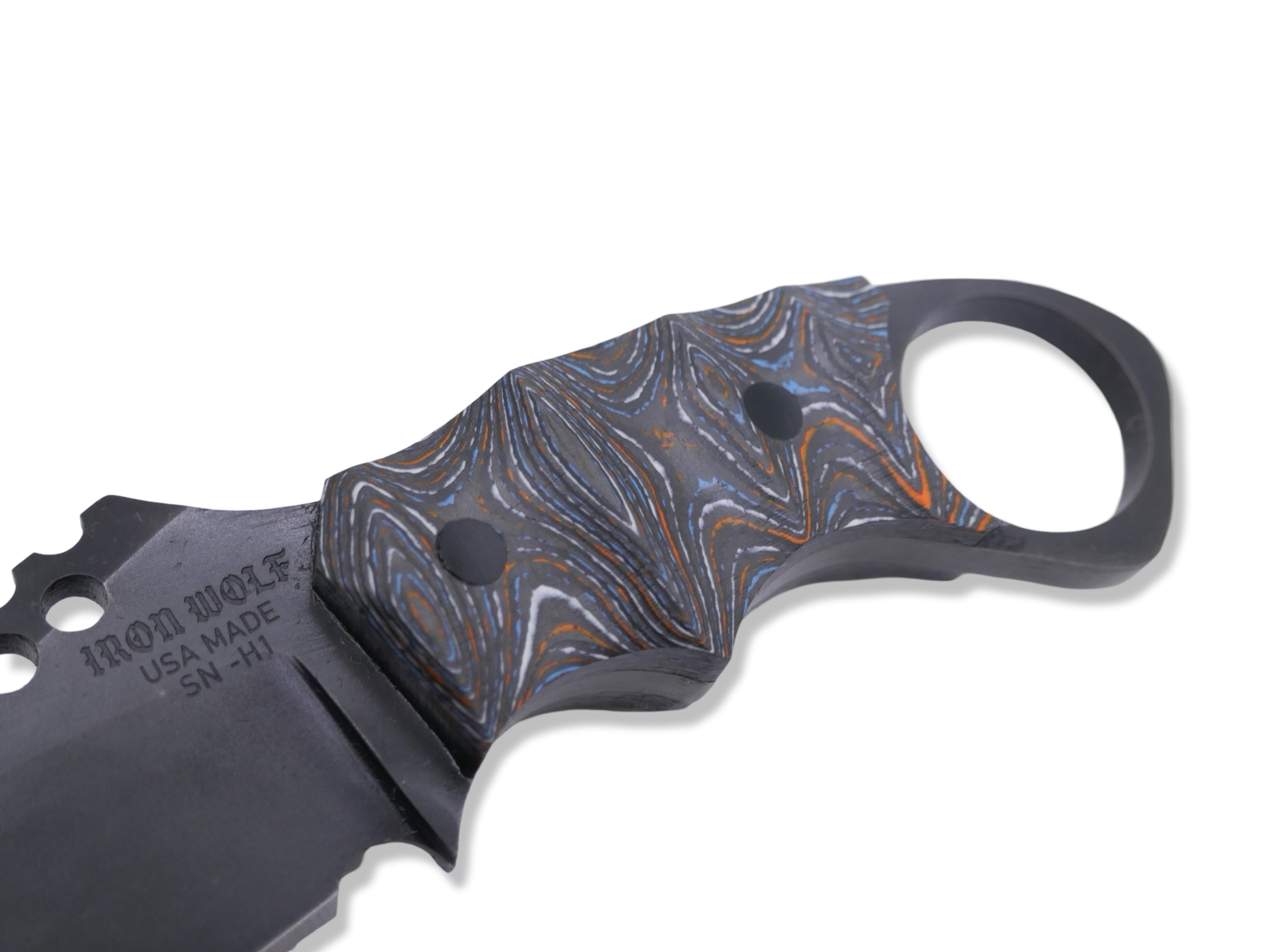 IRON WOLF Custom 1 of 1  - Tungsten Finish / Camo Carbon Handle / Carbon Fiber Pins