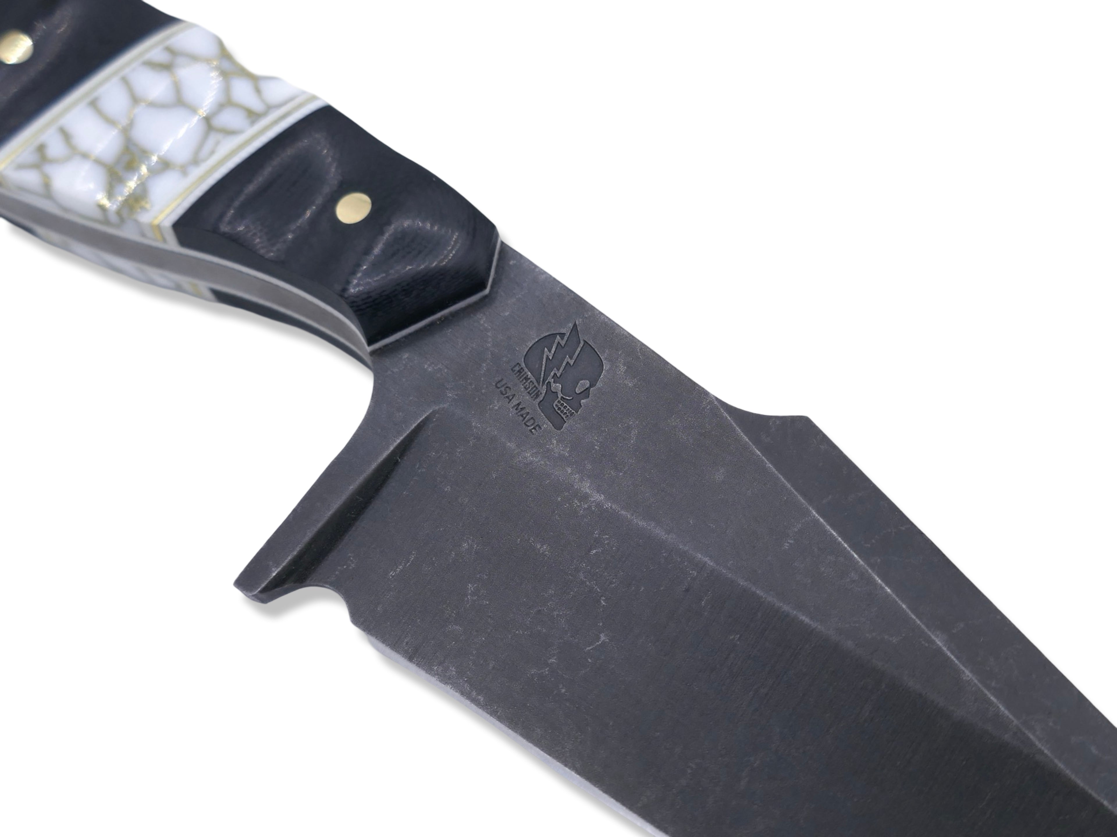Reaper Custom 1 of 1  Harpoon Hollow Grind - Dark Stonewash / Black G-10 / White G-10 + Brass Splits / Tru Stone Inlay / White G-10 Liner