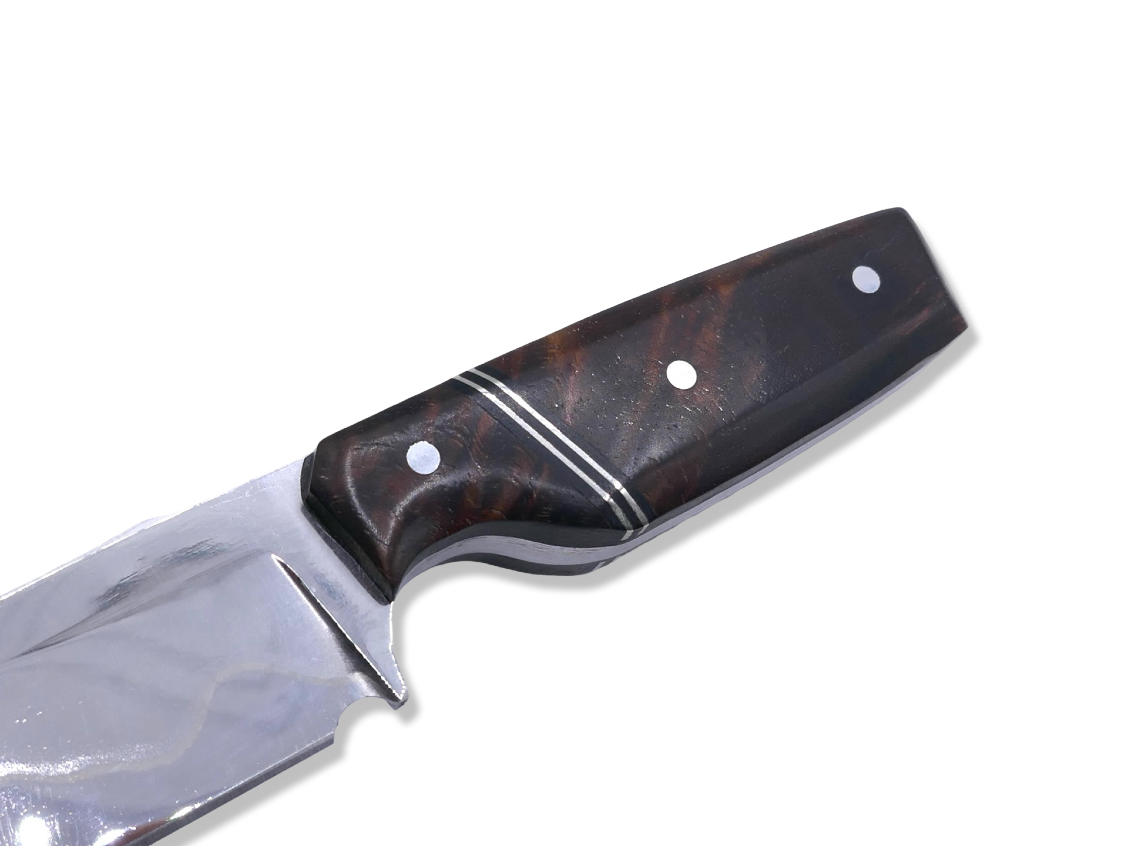 Roach 1 of 1 Custom - Mirror Polish Baker Forge Stainless Damascus / Hawaiian Koa / Double Nickel Split / Black G-10 Liner / SHEATH INCLUDED