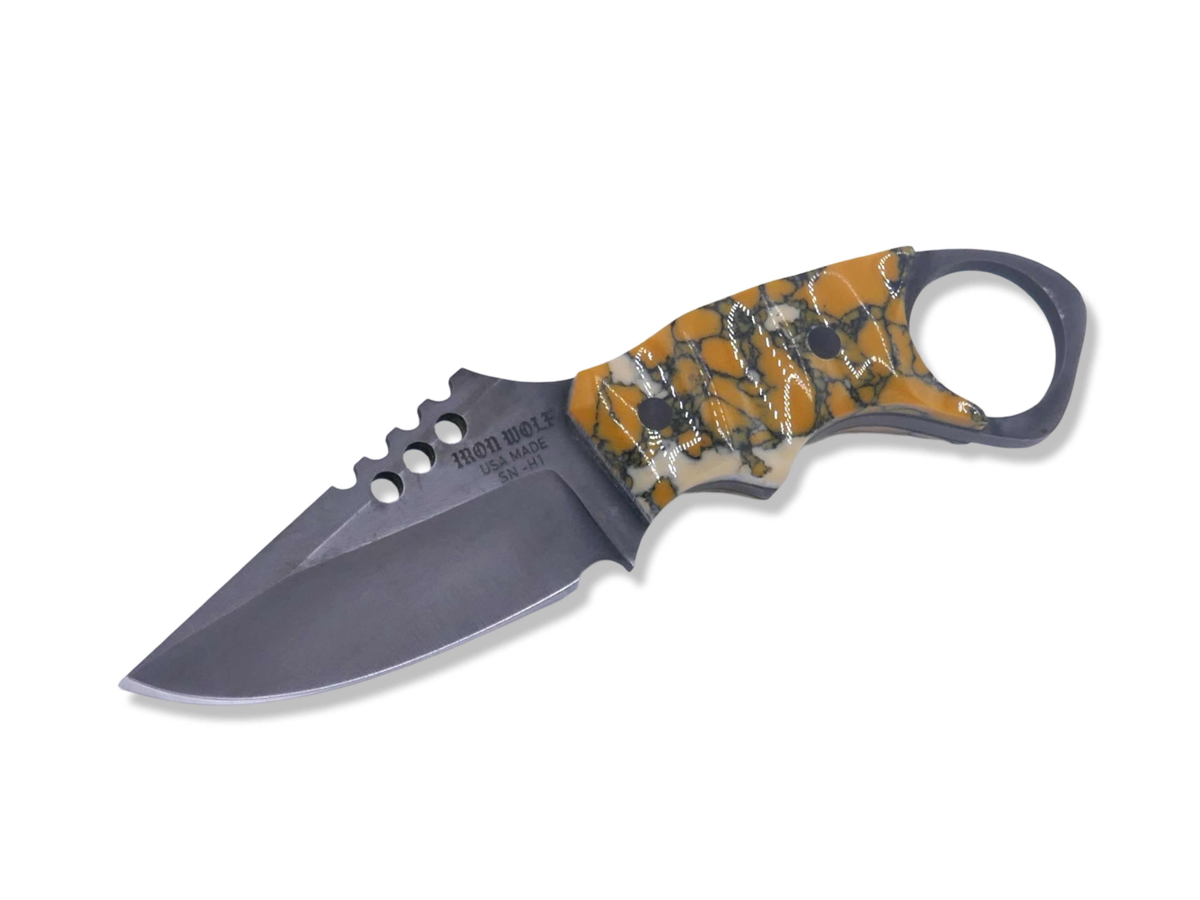 IRON WOLF Custom 1 of 1  -  Tungsten Finish / Tru Stone Handle / Black G-10 Liner / Carbon Fiber Pins / USA MADE