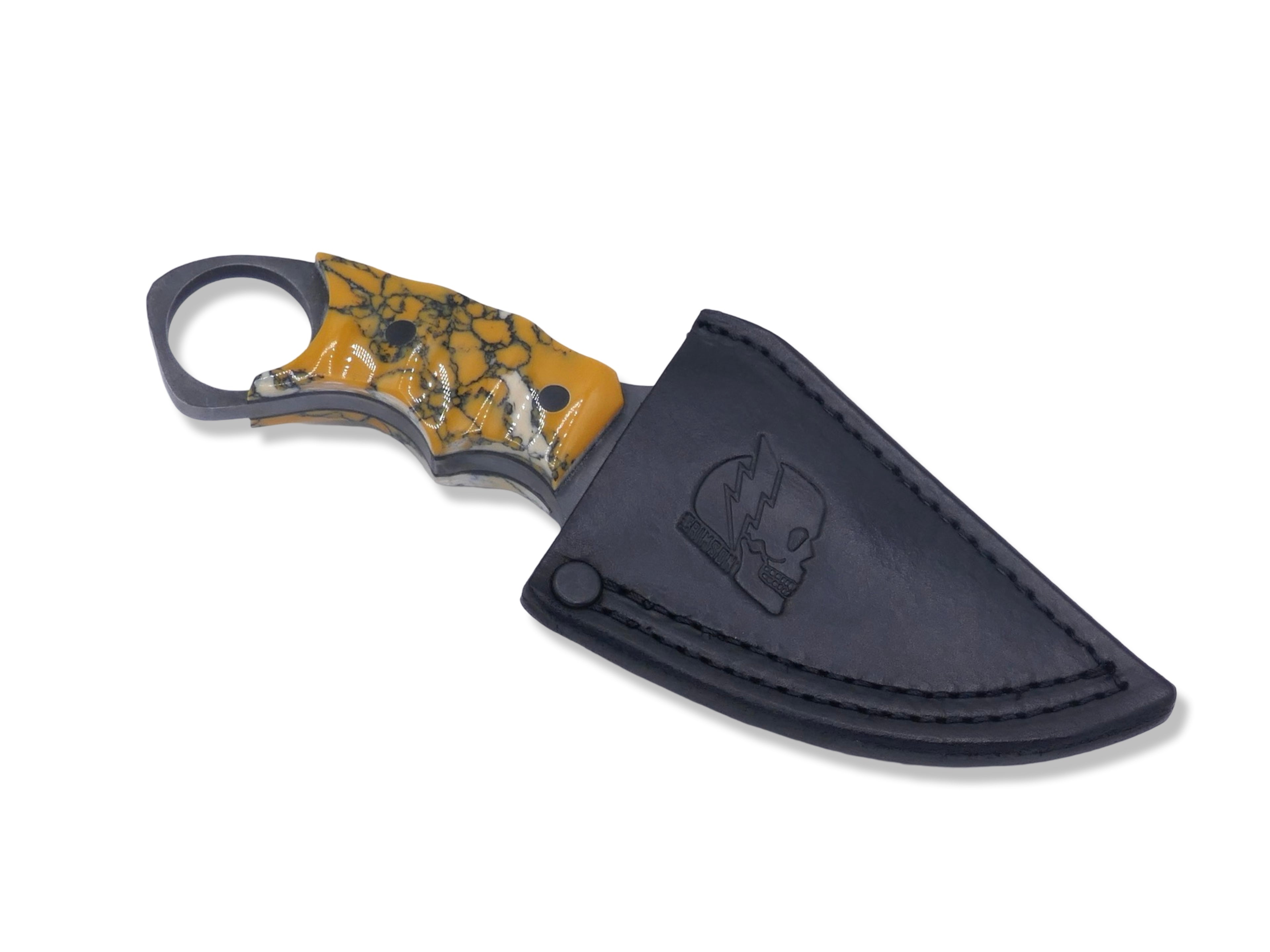 IRON WOLF Custom 1 of 1  -  Tungsten Finish / Tru Stone Handle / Black G-10 Liner / Carbon Fiber Pins / USA MADE