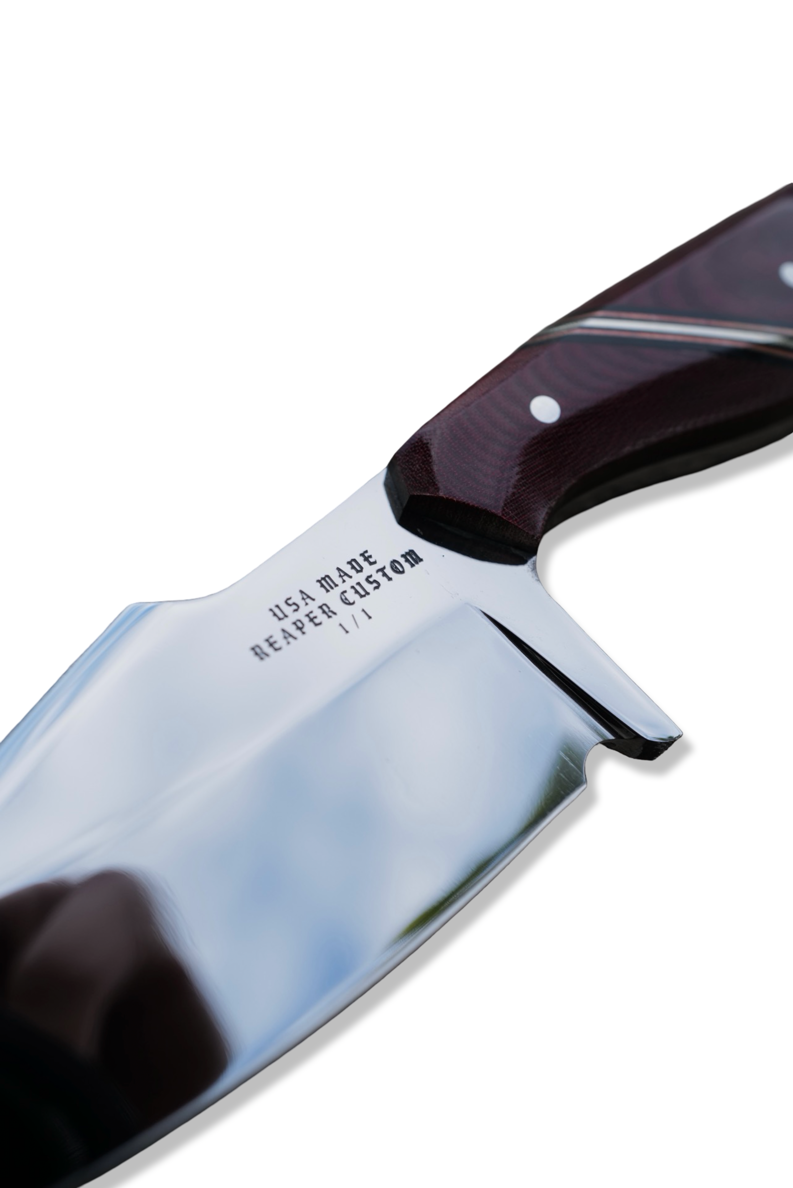 Reaper Custom 1 of 1 - Mirror Polish / 70’s Westinghouse Micarta / Nickel + Copper Split / Black G-10 Liner / Sheath Included