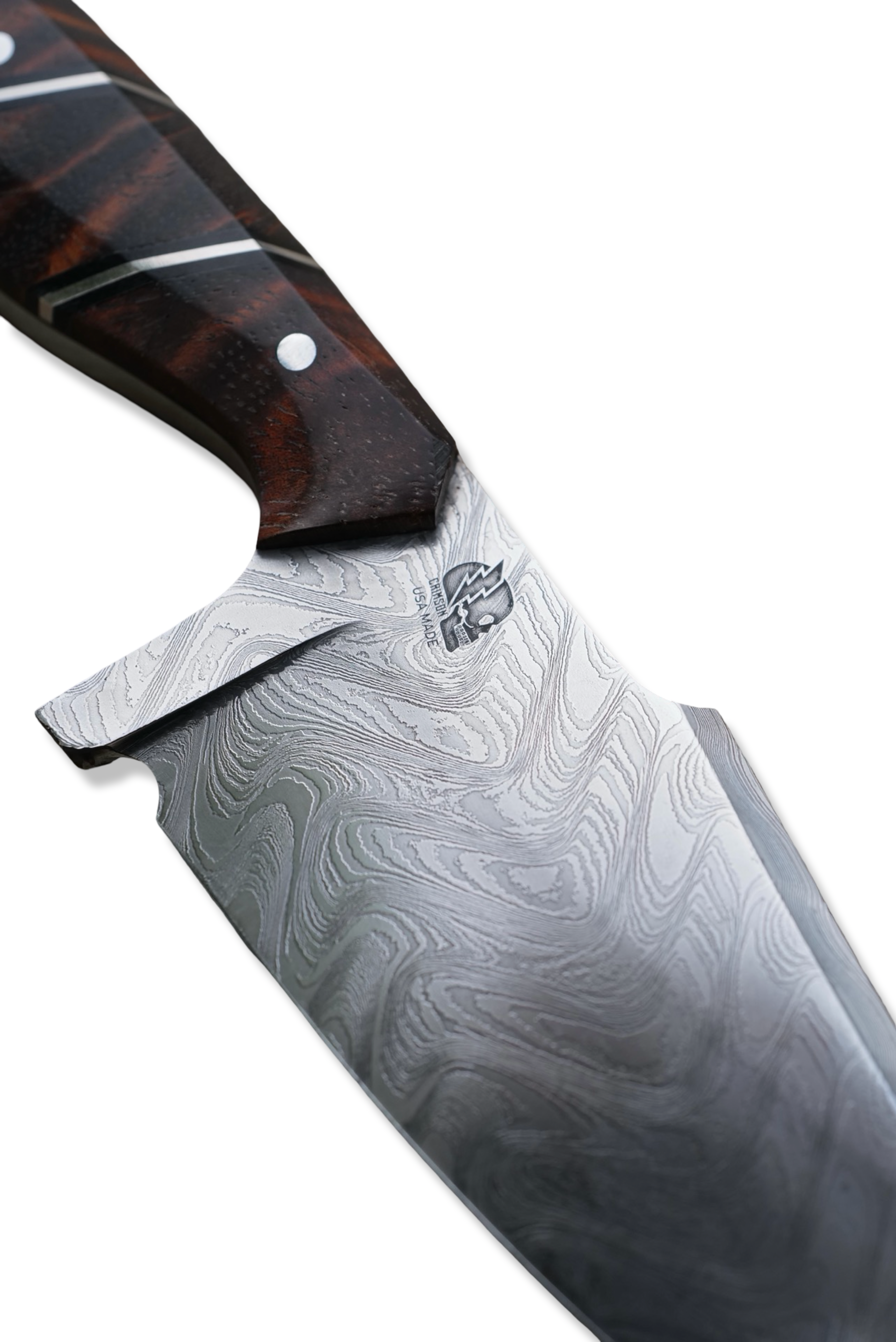 Reaper Custom 1 of 1 - Baker Forge Zeus Damascus / Hawaiian Koa / Double Nickel Splits / Black G-10 Liner / Sheath Included