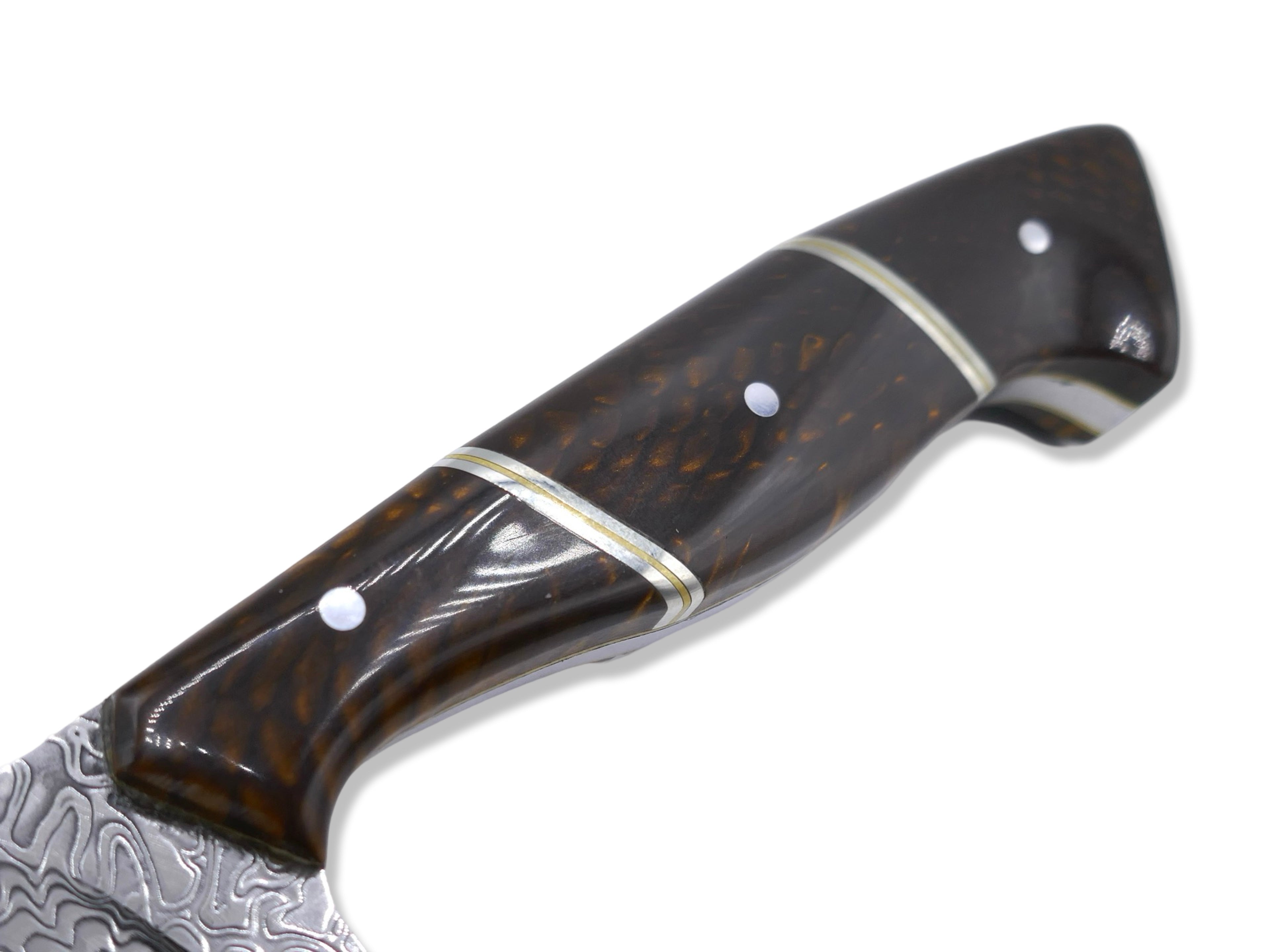 Reaper Custom - Polished Stainless Dragon Scale Pattern San Mai Damascus / Crocodile Sheath