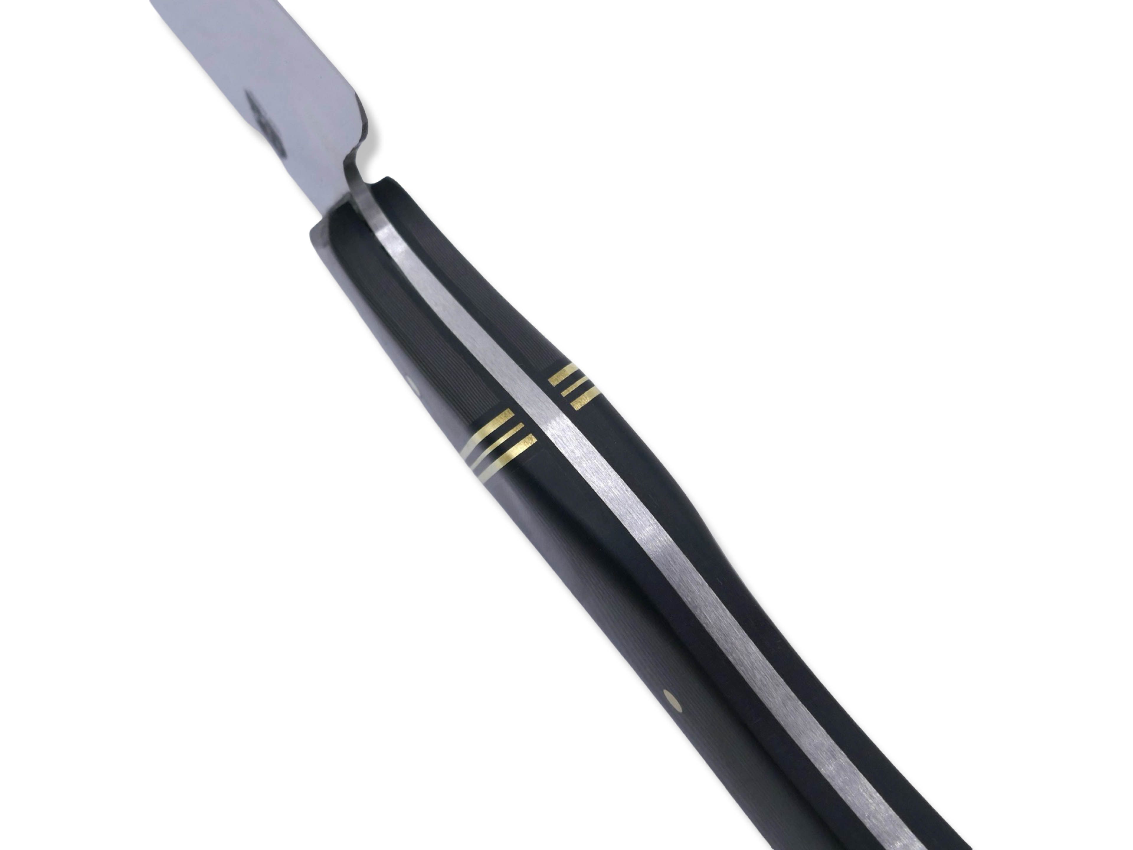 CUSTOM Chef Knife - Camo Carbon / Triple Brass Split / Black G-10 Handle