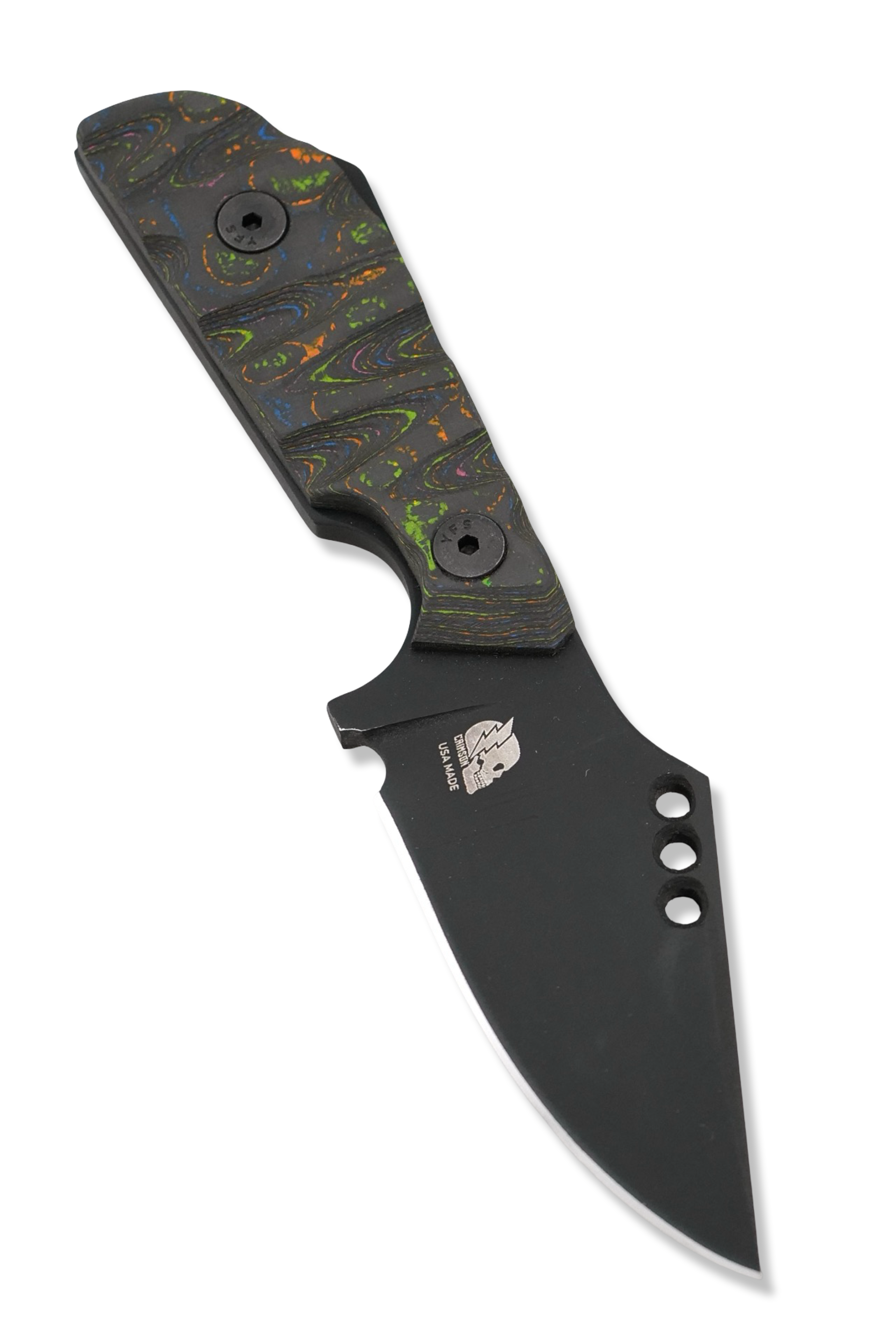 The Duke - Black Cerakote / 80’s Camo Carbon Bolt on Handle / USA Made leather sheath included
