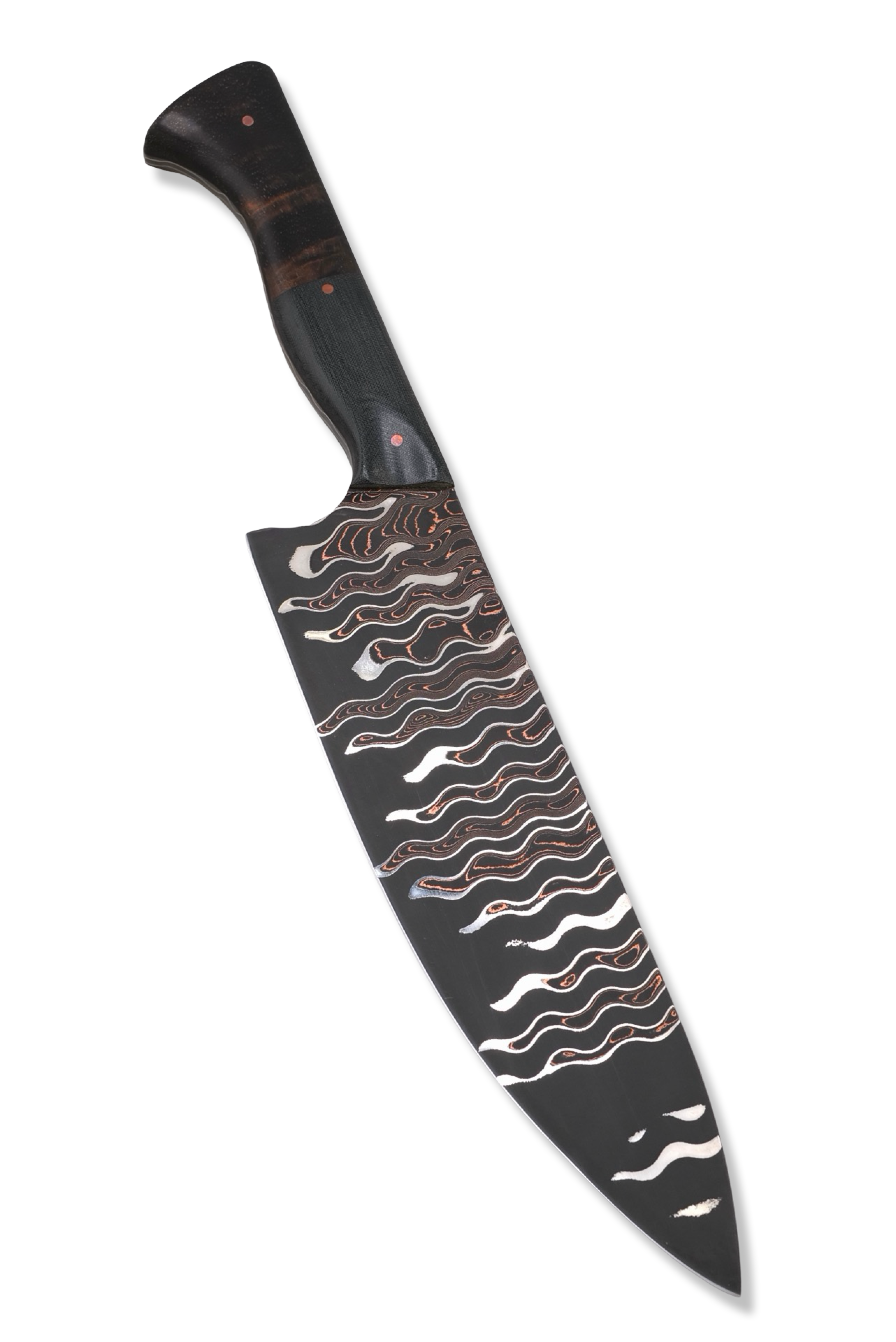 Custom Chef - Baker Forge Coppermai Damascus / Black Micarta + Hawaiian Koa Handle