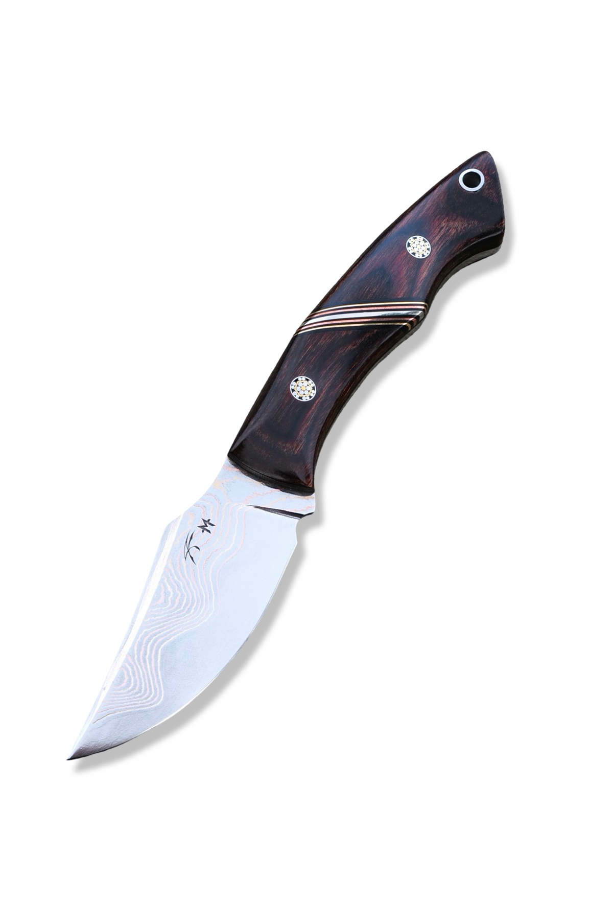 “ ODB “ Custom PROTOTYPE - Baker Forge Tigermai / Bronze + Copper Damascus / Dyma Walnut Handle / Copper - Nickel - Brass Split / Mosaic Pins / Croc Inlay Sheath / Jason Knight Design