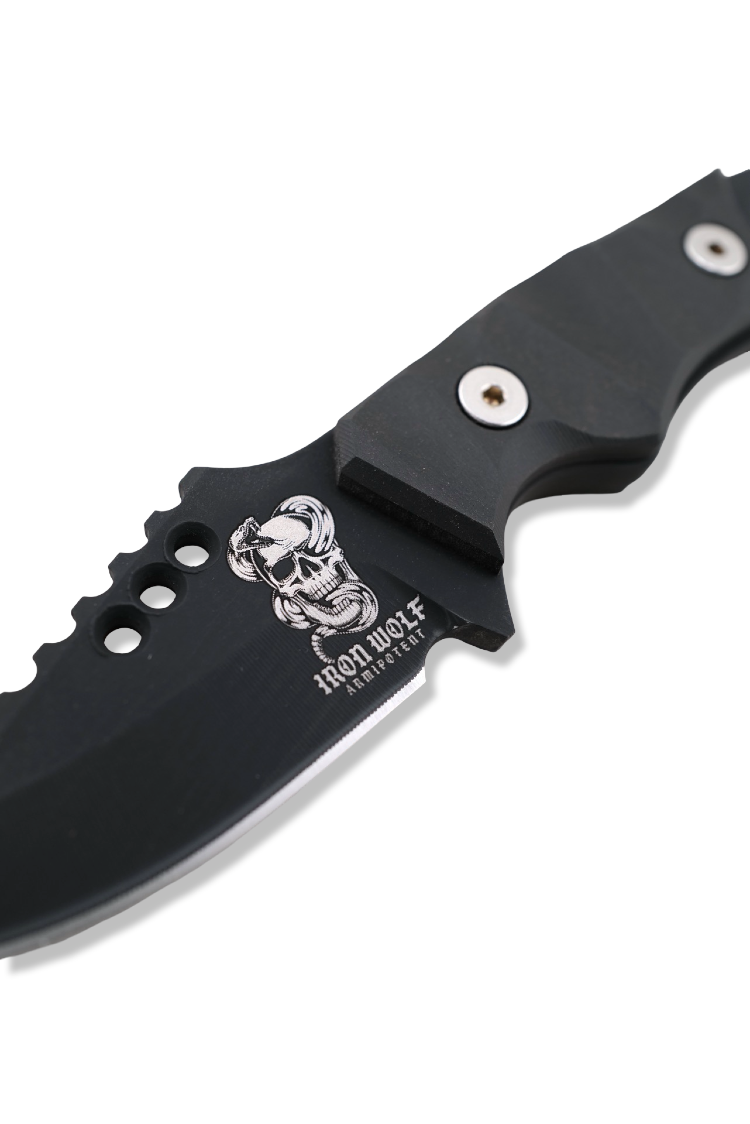 RPM Iron Wolf  “ ARMIPOTENT “ - Black Cerakote / Black Richlite Handle / Leather Sheath Included / LIMITED TO 5 PIECES