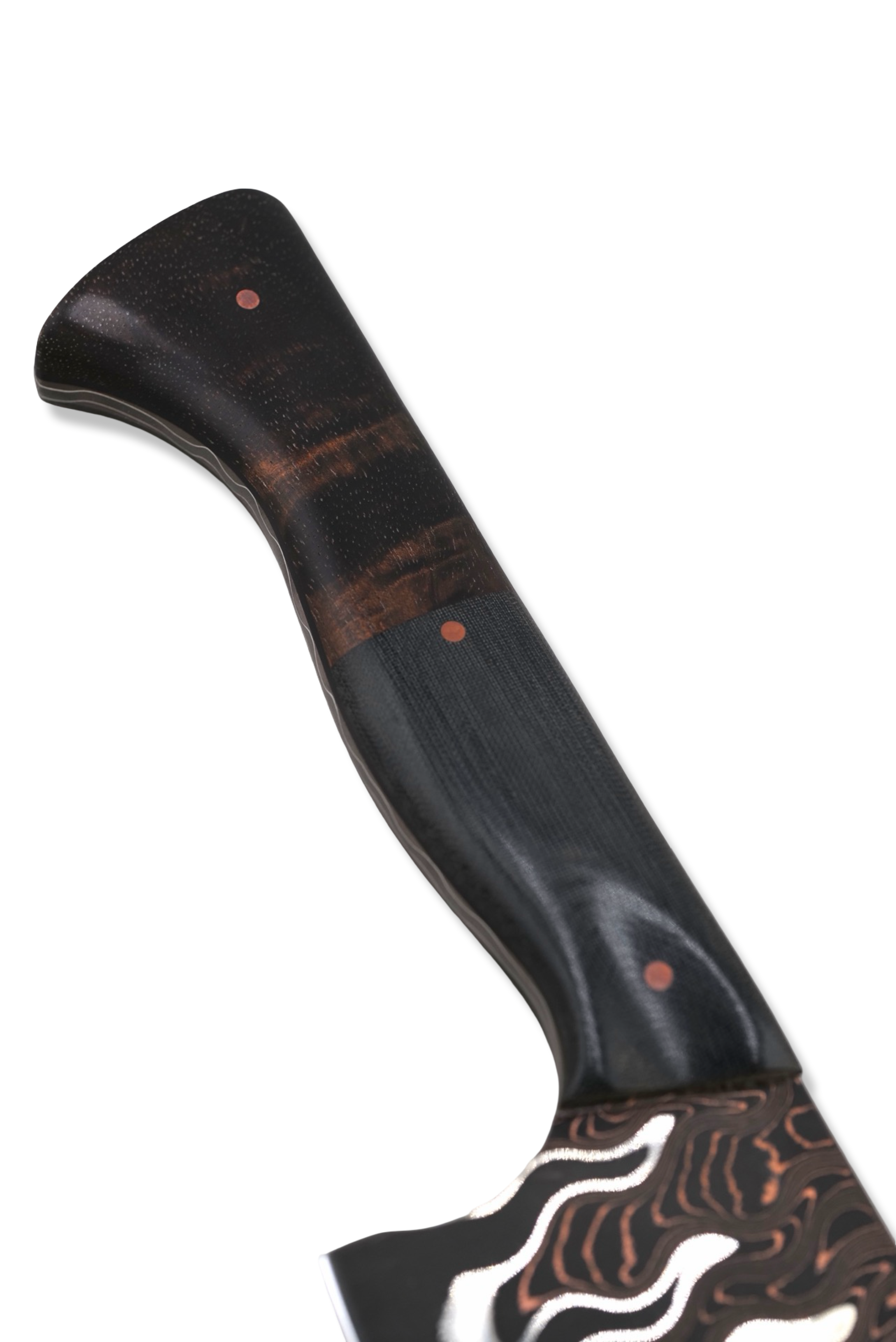 Custom Chef - Baker Forge Coppermai Damascus / Black Micarta + Hawaiian Koa Handle