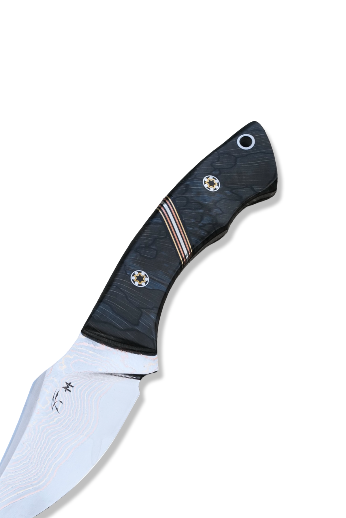 “ ODB “ Custom PROTOTYPE - Baker Forge Tigermai / Bronze + Copper Damascus / Raffir Handle / Copper - Nickel - Brass Split / Mosaic Pins / Python Inlay Sheath / Jason Knight Design