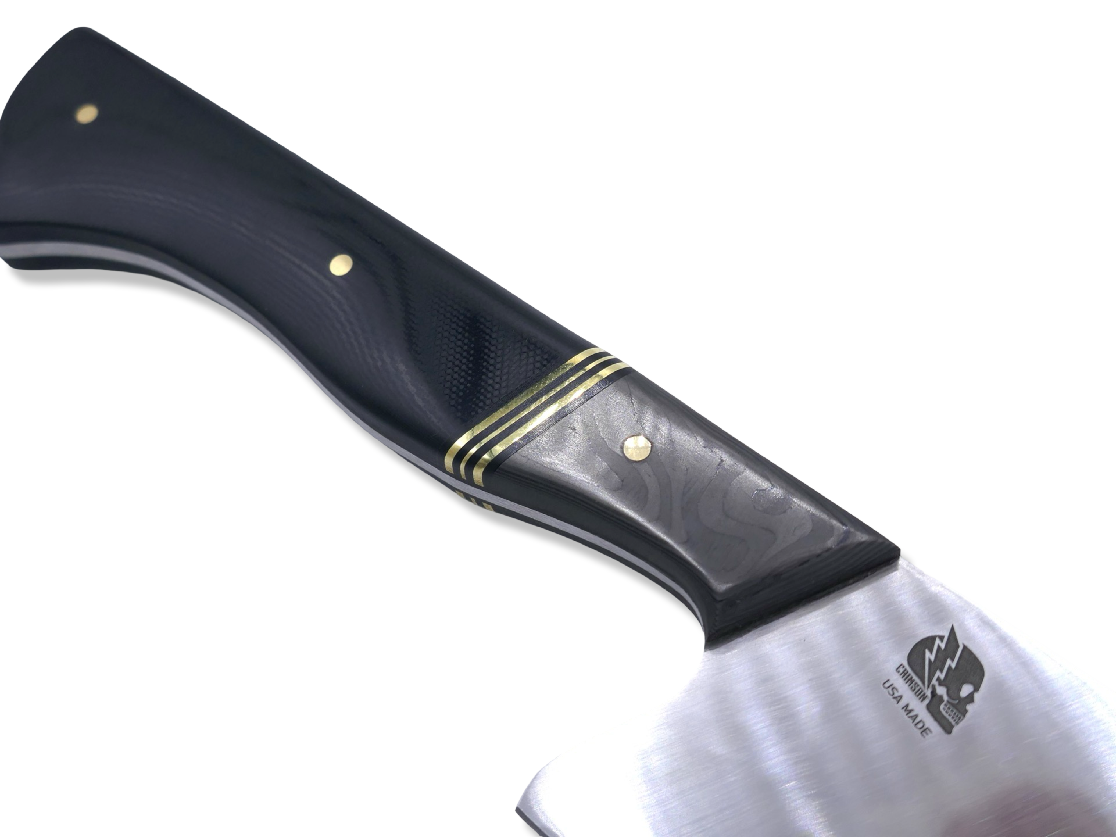CUSTOM Chef Knife - Camo Carbon / Triple Brass Split / Black G-10 Handle