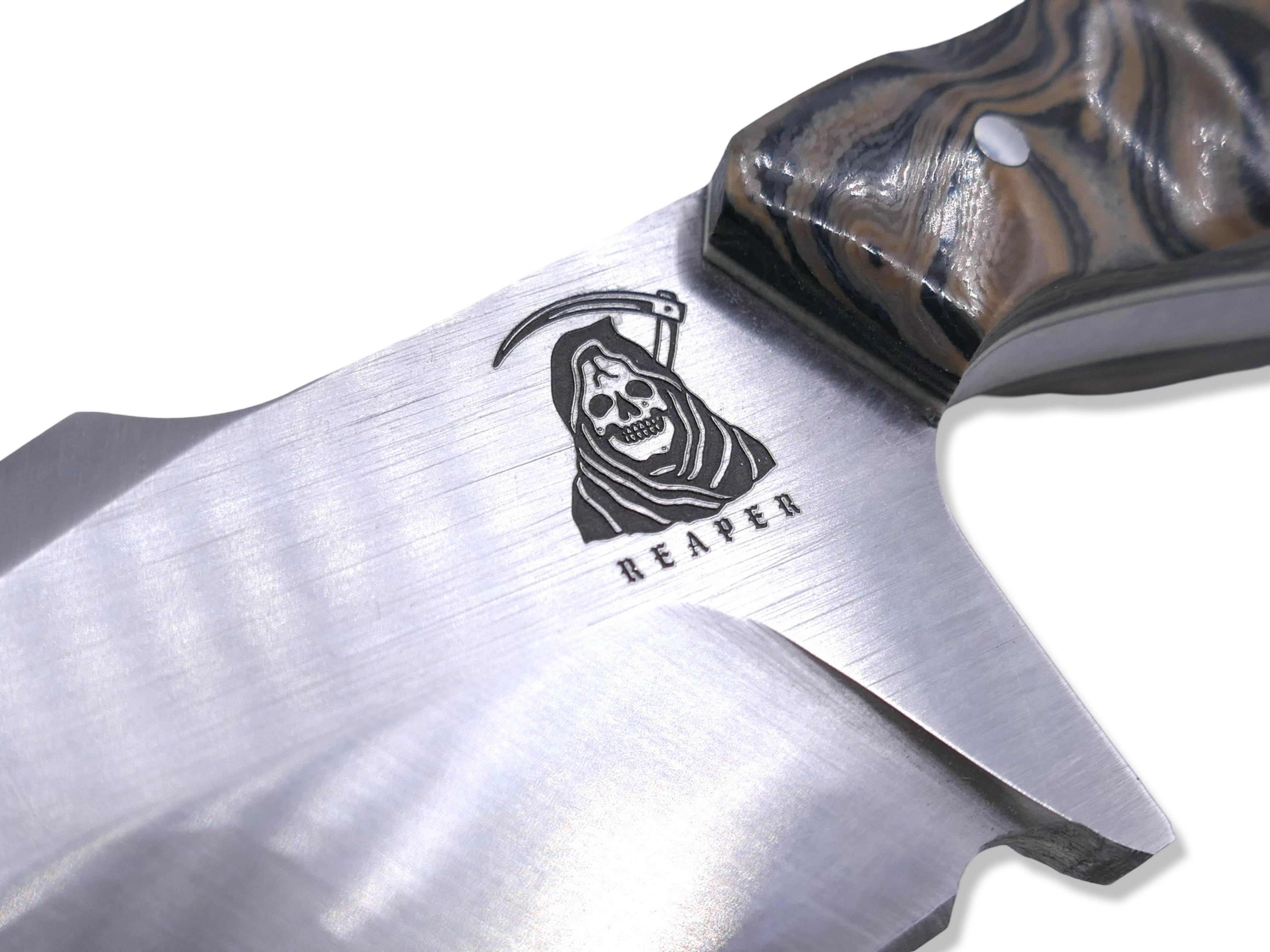 Reaper Custom 1 of 1  - Satin Finish / G-10 Burl + Ivory G-10 Handle