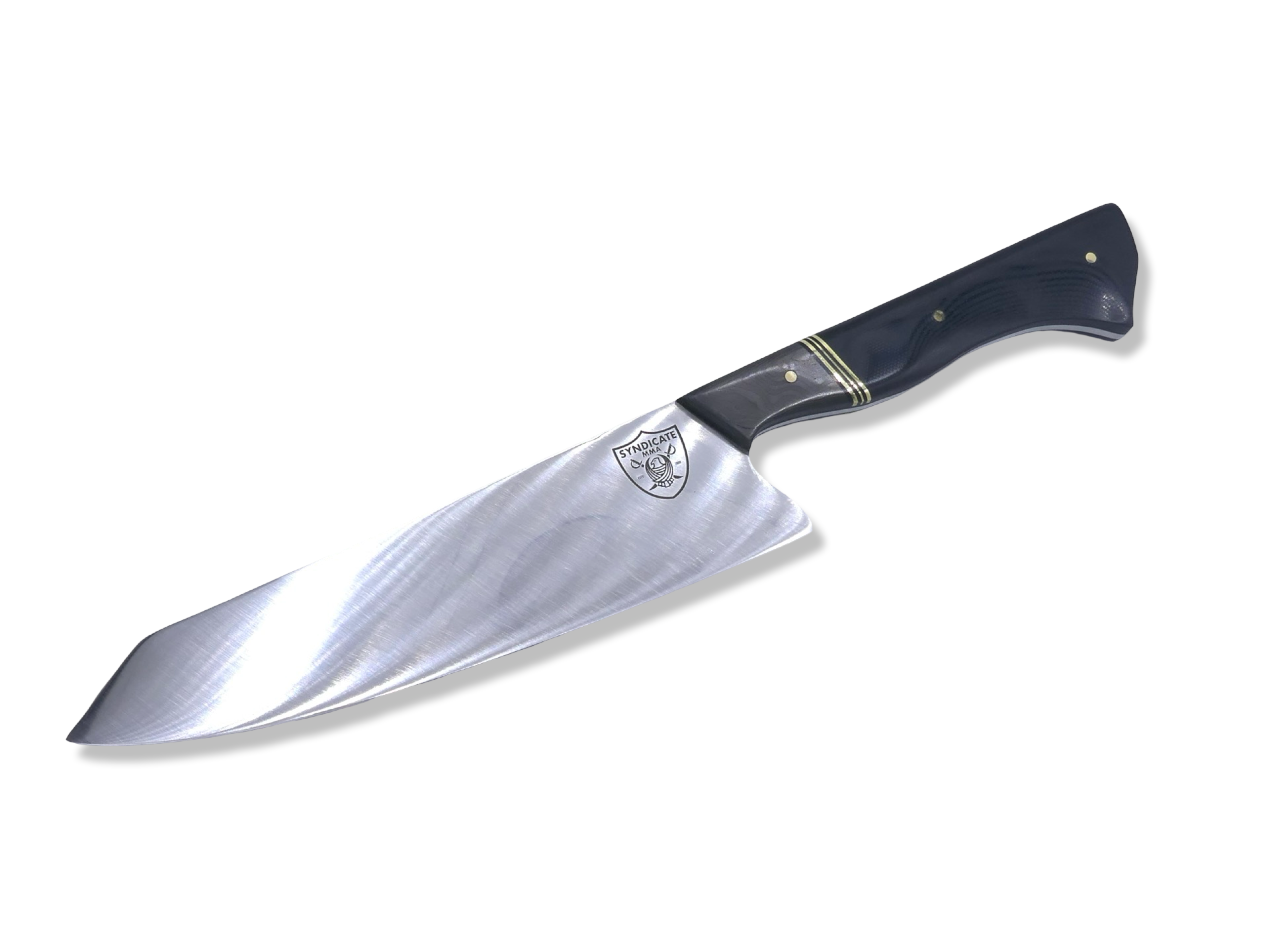 CUSTOM Chef Knife - Camo Carbon / Triple Brass Split / Black G-10 Handle