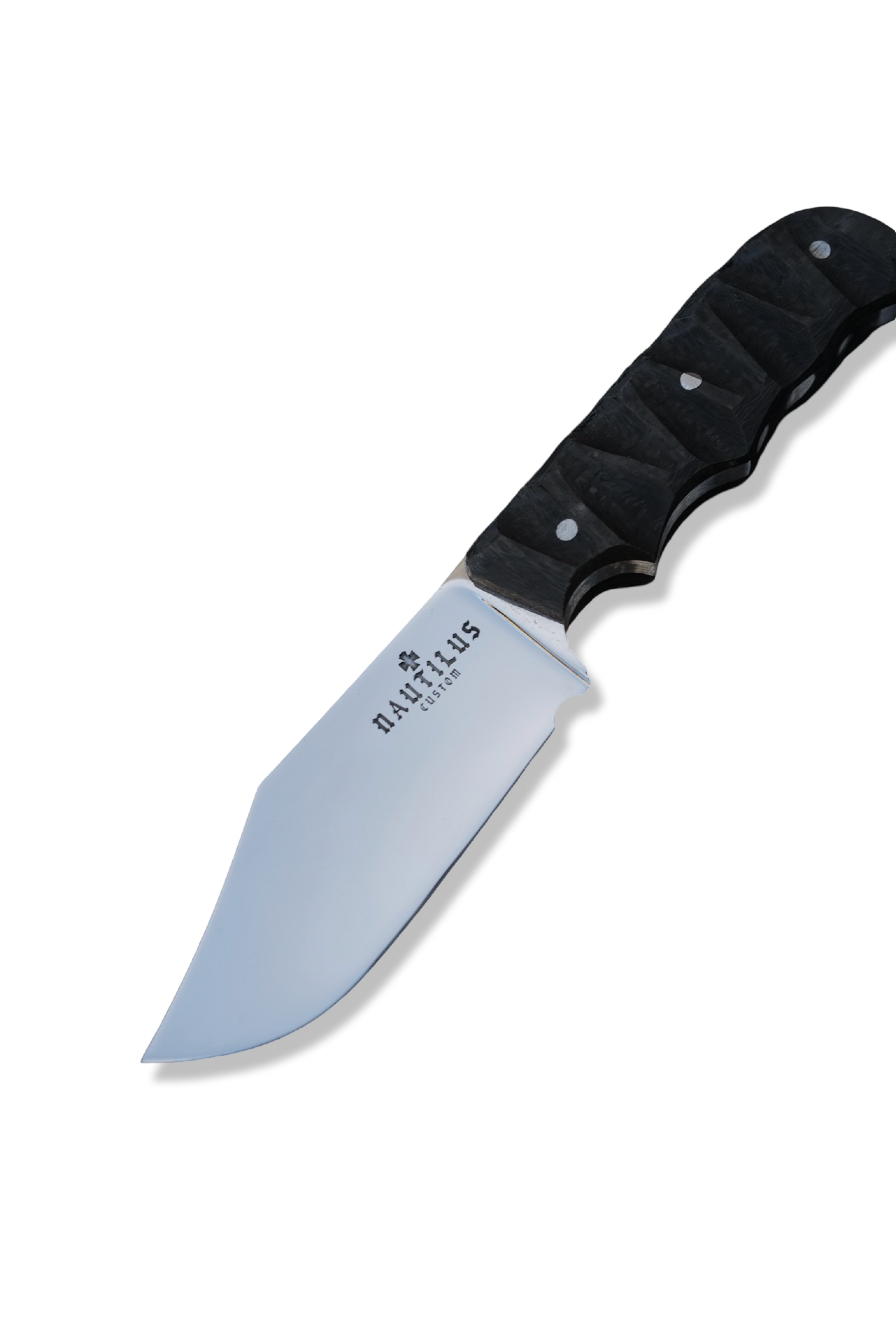 CUSTOM Nautilus Bowie - Mirror Polish Hollow Grind / Carbon Fiber Handle / USA Made / Leather Sheath Included