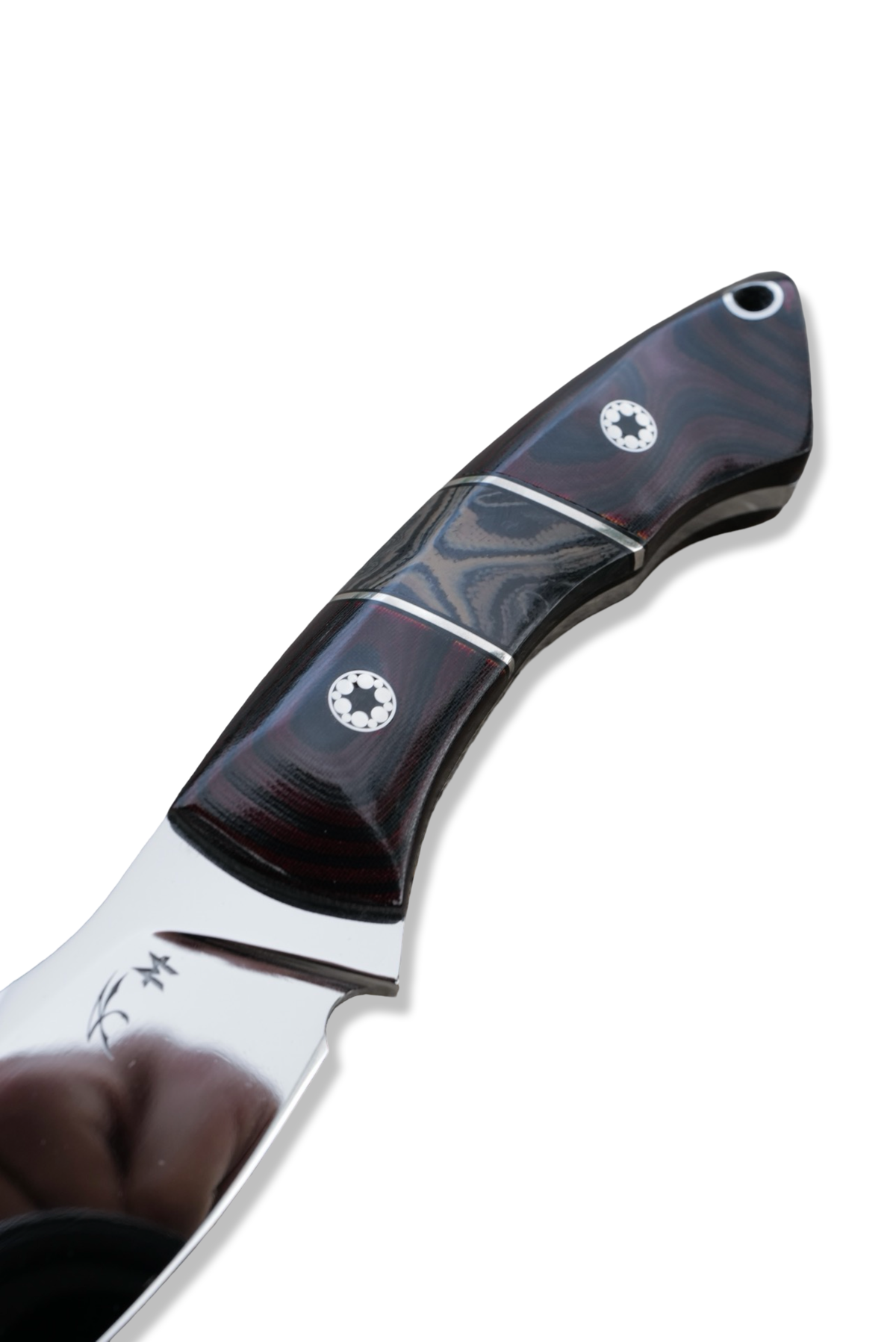 “ ODB “ Custom PROTOTYPE - Mirror Polish Stainless  / Vintage Westinghouse Black / Red Micarta / G-10 Burl Inlay / Nickel Splits / Mosaic Pins / Stingray Inlay Sheath / Jason Knight Design