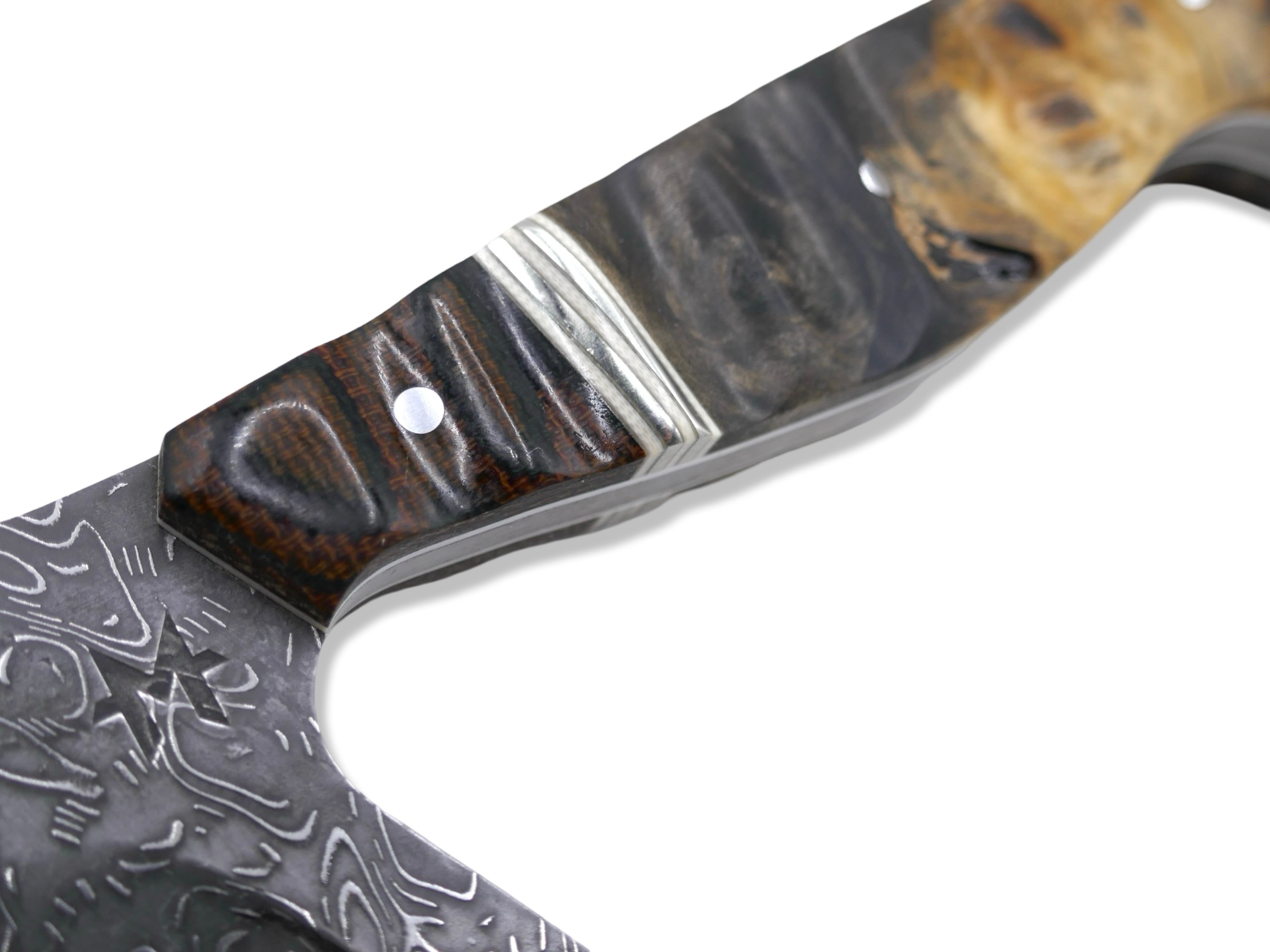 “Pro Reaper“ Custom 1 of 1  Vegas Forge Stainless Damascus - 70’s Westinghouse / White + Nickel Splits / Burl Handle