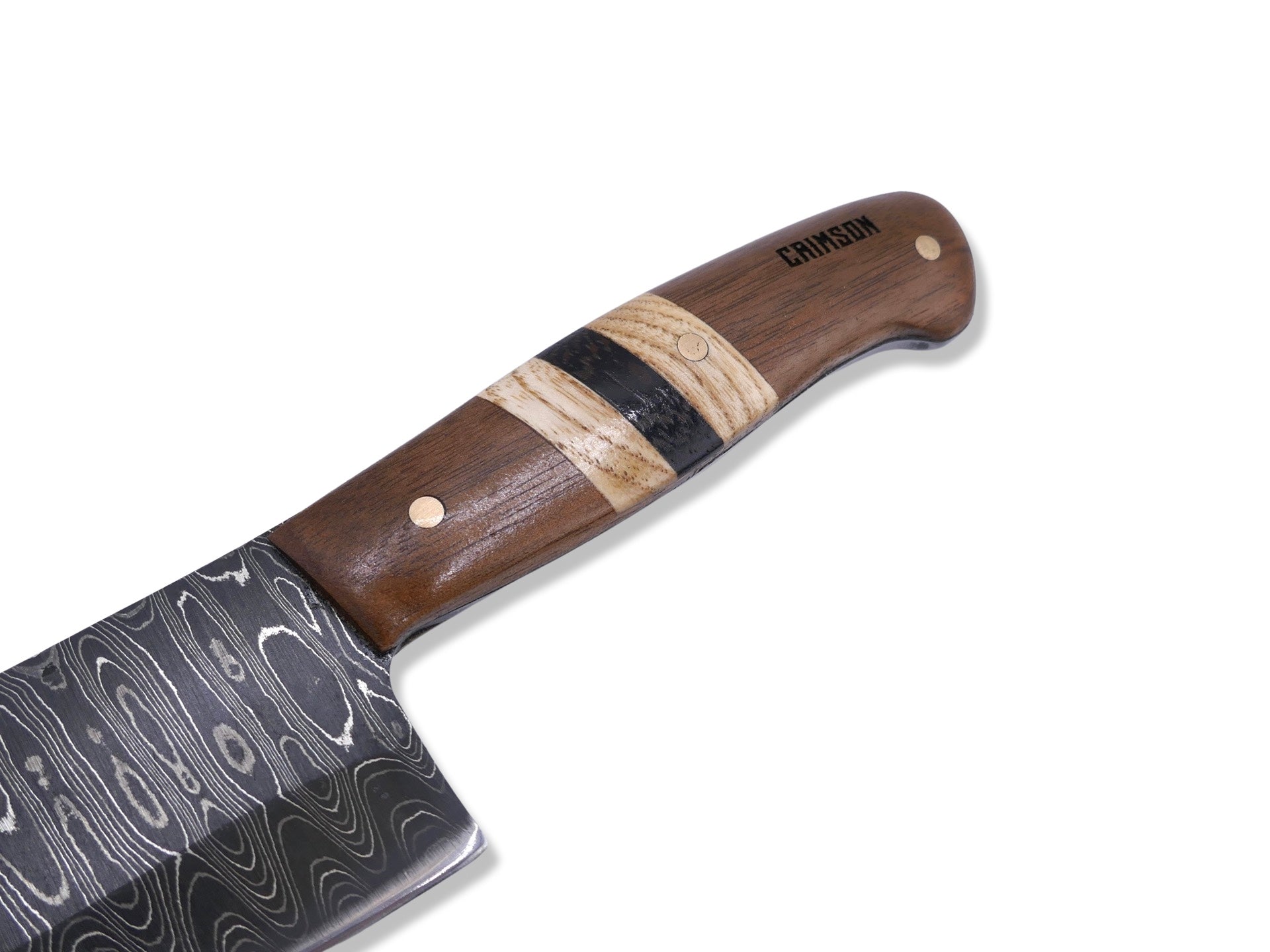 Damascus Kitchen Knife - Walnut / White Oak / Wenge / Brass Handle - Chris Cole Design - Crimson Tactical