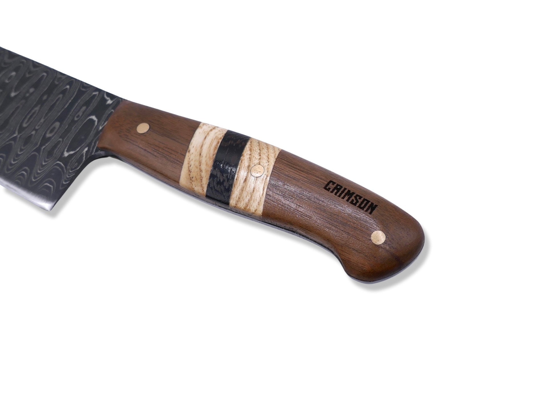 Damascus Kitchen Knife - Walnut / White Oak / Wenge / Brass Handle - Chris Cole Design - Crimson Tactical