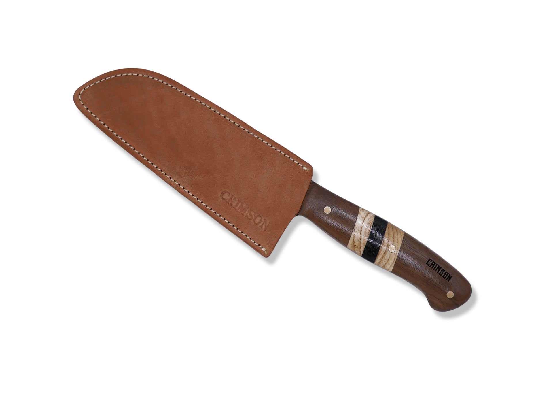 Damascus Kitchen Knife - Walnut / White Oak / Wenge / Brass Handle - Chris Cole Design - Crimson Tactical