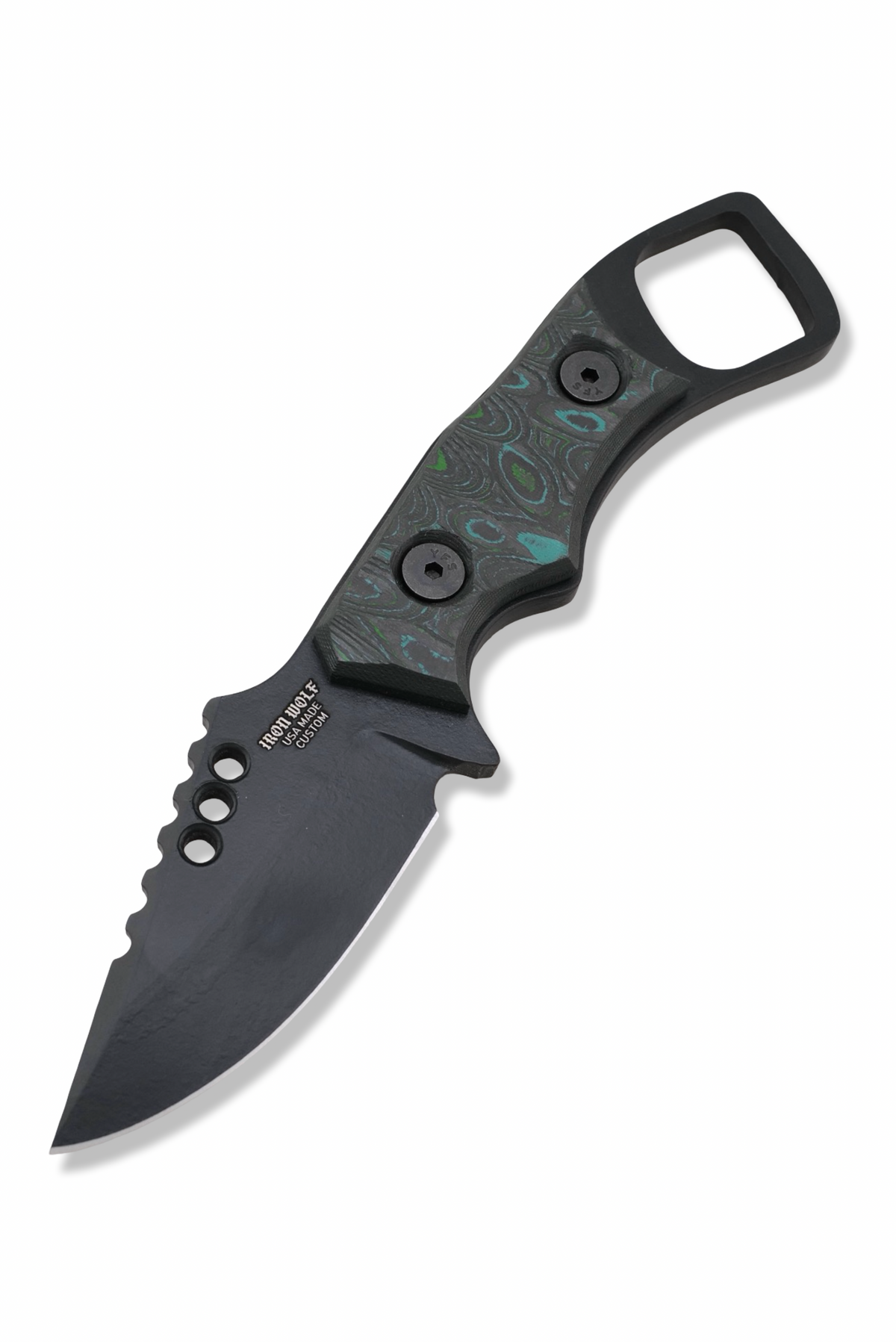 RPM Iron Wolf - Black Cerakote / Rock Texture Camo Carbon Handle / Leather Sheath Included
