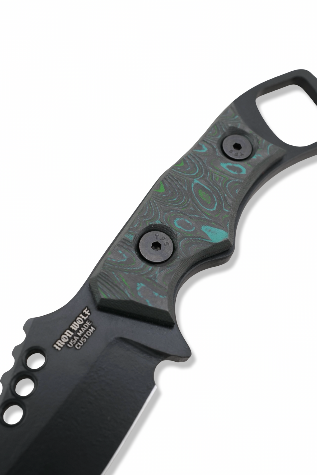 RPM Iron Wolf - Black Cerakote / Rock Texture Camo Carbon Handle / Leather Sheath Included