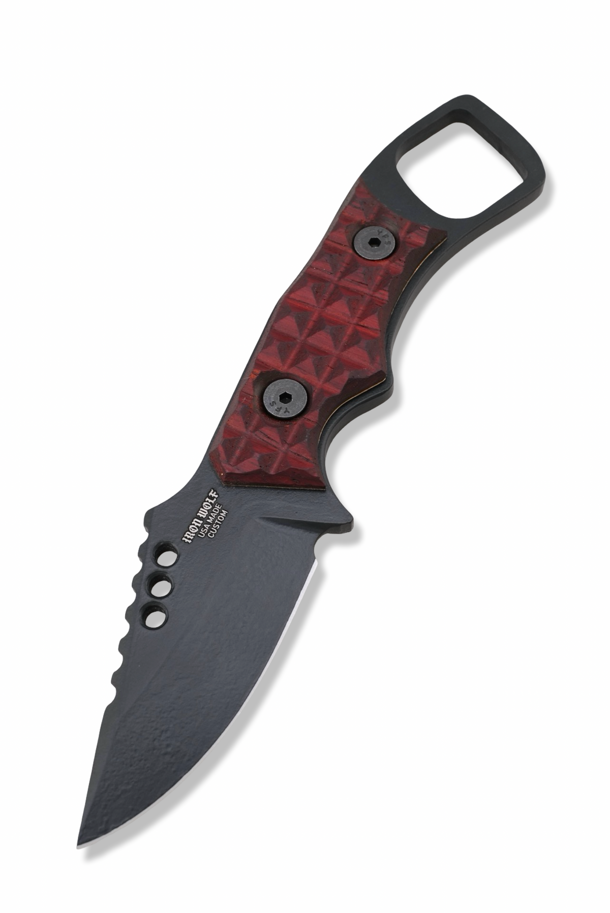 RPM Iron Wolf - Black Cerakote / Frag Pattern Padauk Handle / Brass Liners / Leather Sheath Included