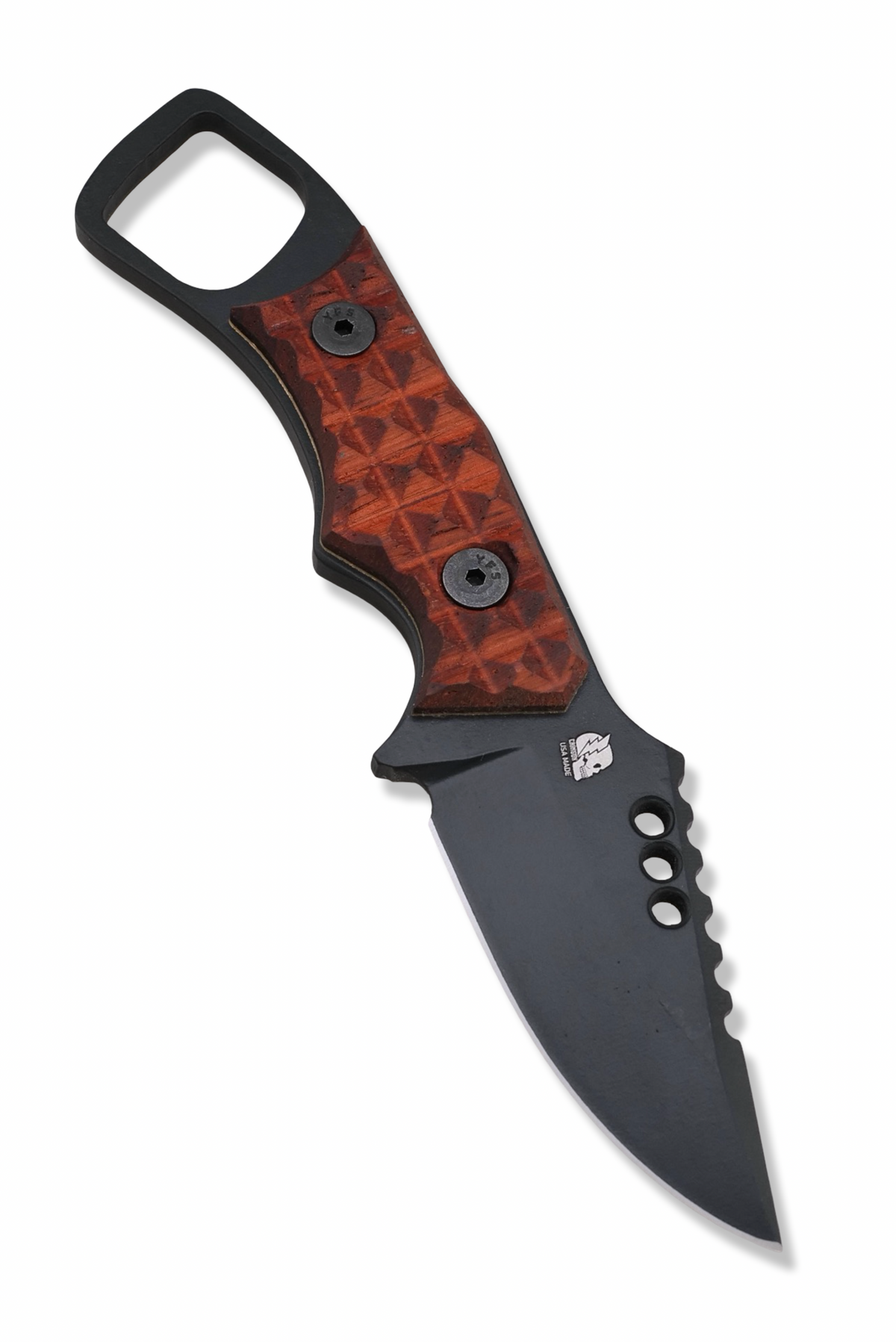 RPM Iron Wolf - Black Cerakote / Frag Pattern Padauk Handle / Brass Liners / Leather Sheath Included